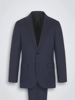 Navy blue herringbone Super 150's responsible wool Brunico suit