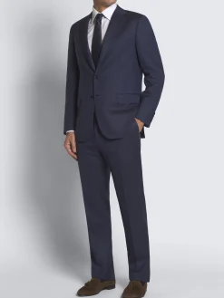 Navy blue herringbone Super 150's responsible wool Brunico suit