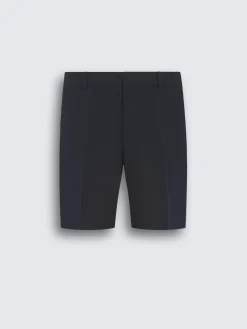 Navy blue linen and cotton gabardine Pienza shorts