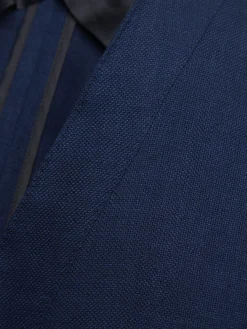 Navy blue linen, wool and silk double-breasted Jardigan