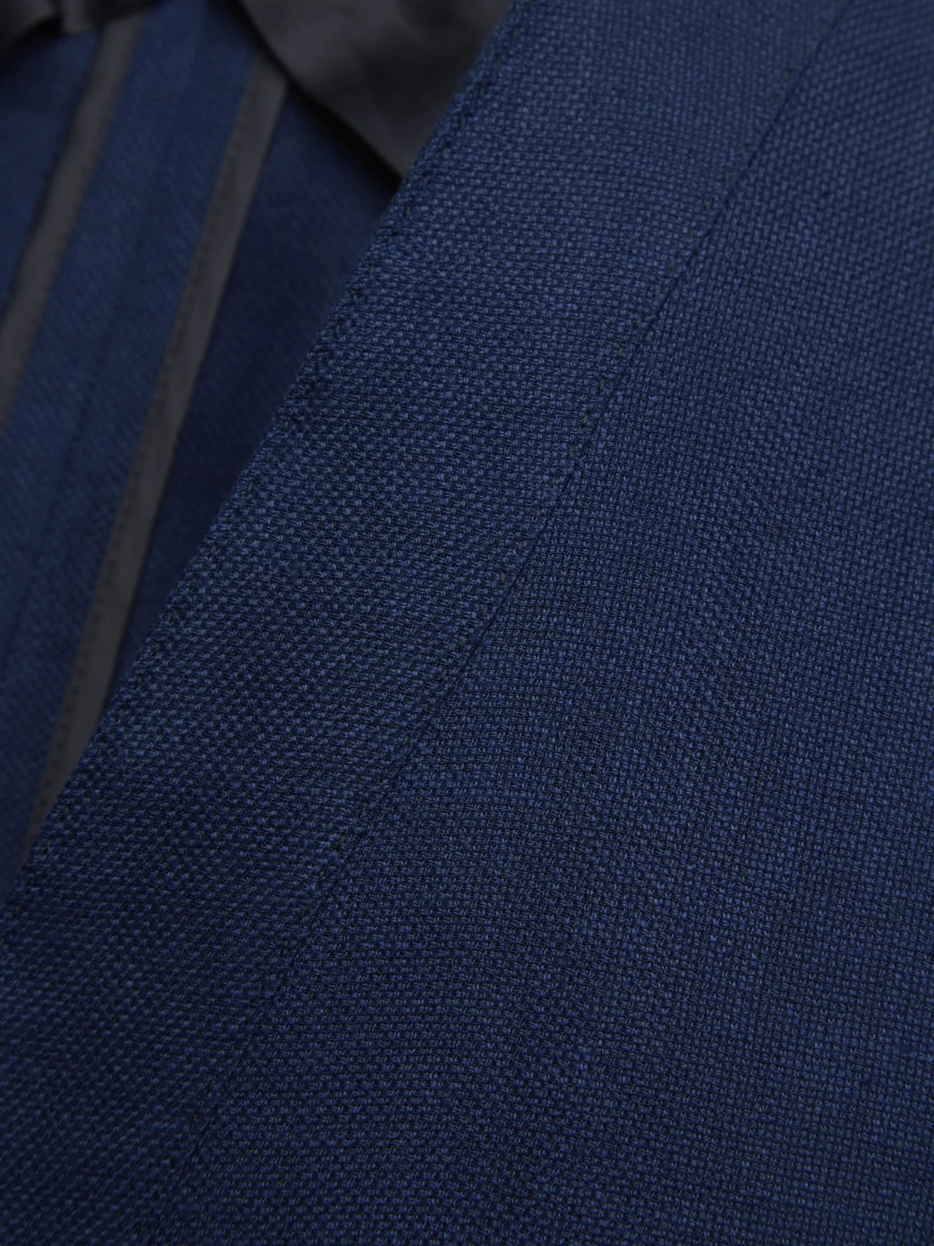Navy blue linen, wool and silk double-breasted Jardigan