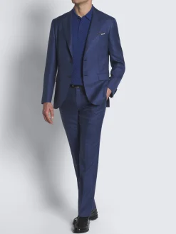 Navy blue linen, wool and silk double-breasted Jardigan
