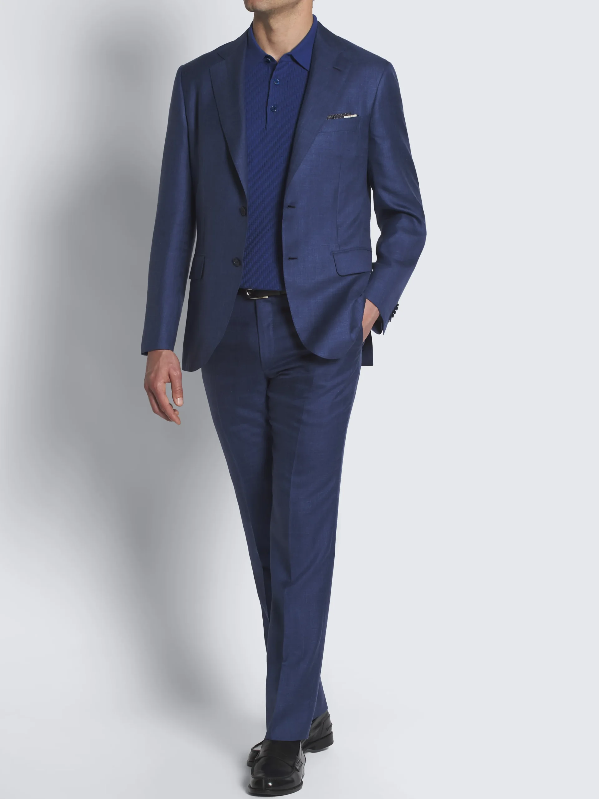 Navy blue linen, wool and silk double-breasted Jardigan