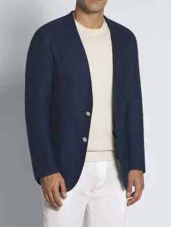 Navy blue linen, wool and silk Jardigan