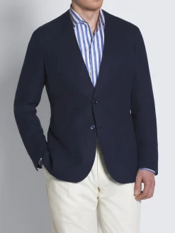 Navy blue linen, wool and silk Jardigan