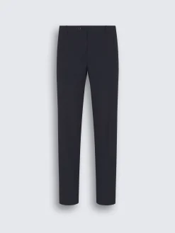 Navy blue micro-checked wool Journey trousers