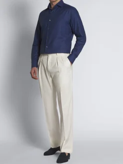Navy blue micro motif cotton formal shirt