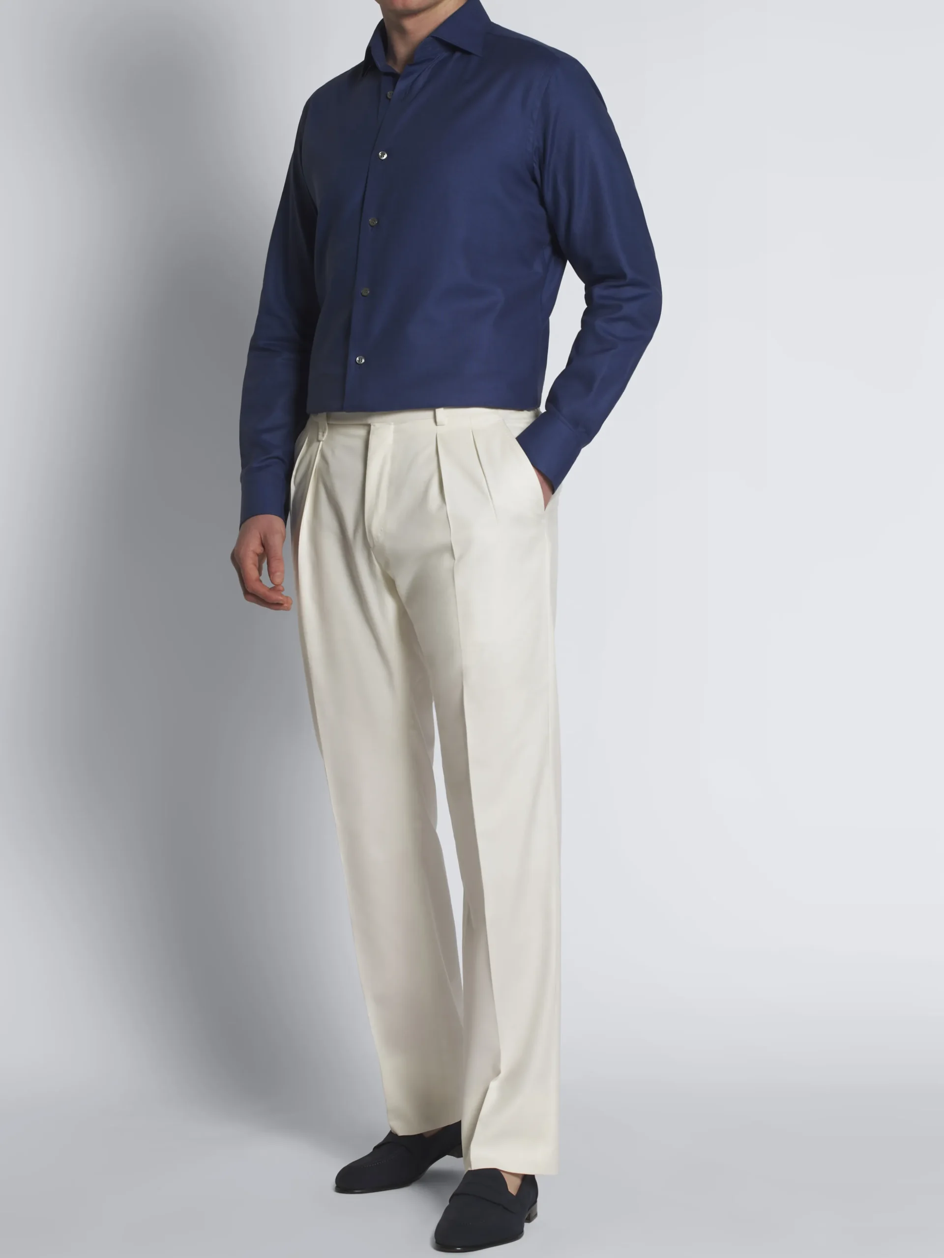 Navy blue micro motif cotton formal shirt