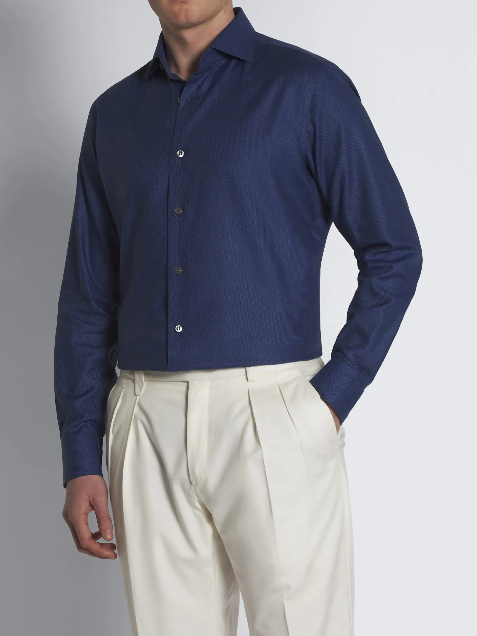 Navy blue micro motif cotton formal shirt