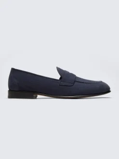 Navy blue nubuck Appia penny loafers