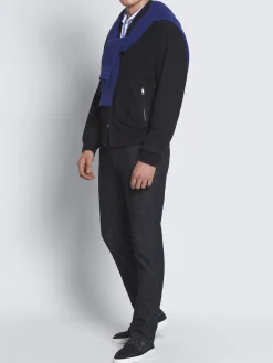 Navy blue perforated suede bomber