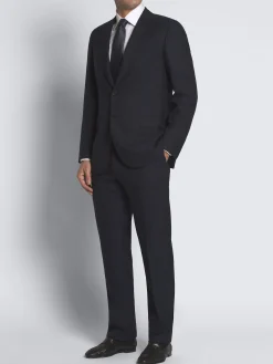 Navy blue pinstriped Super 210's wool Brunico suit