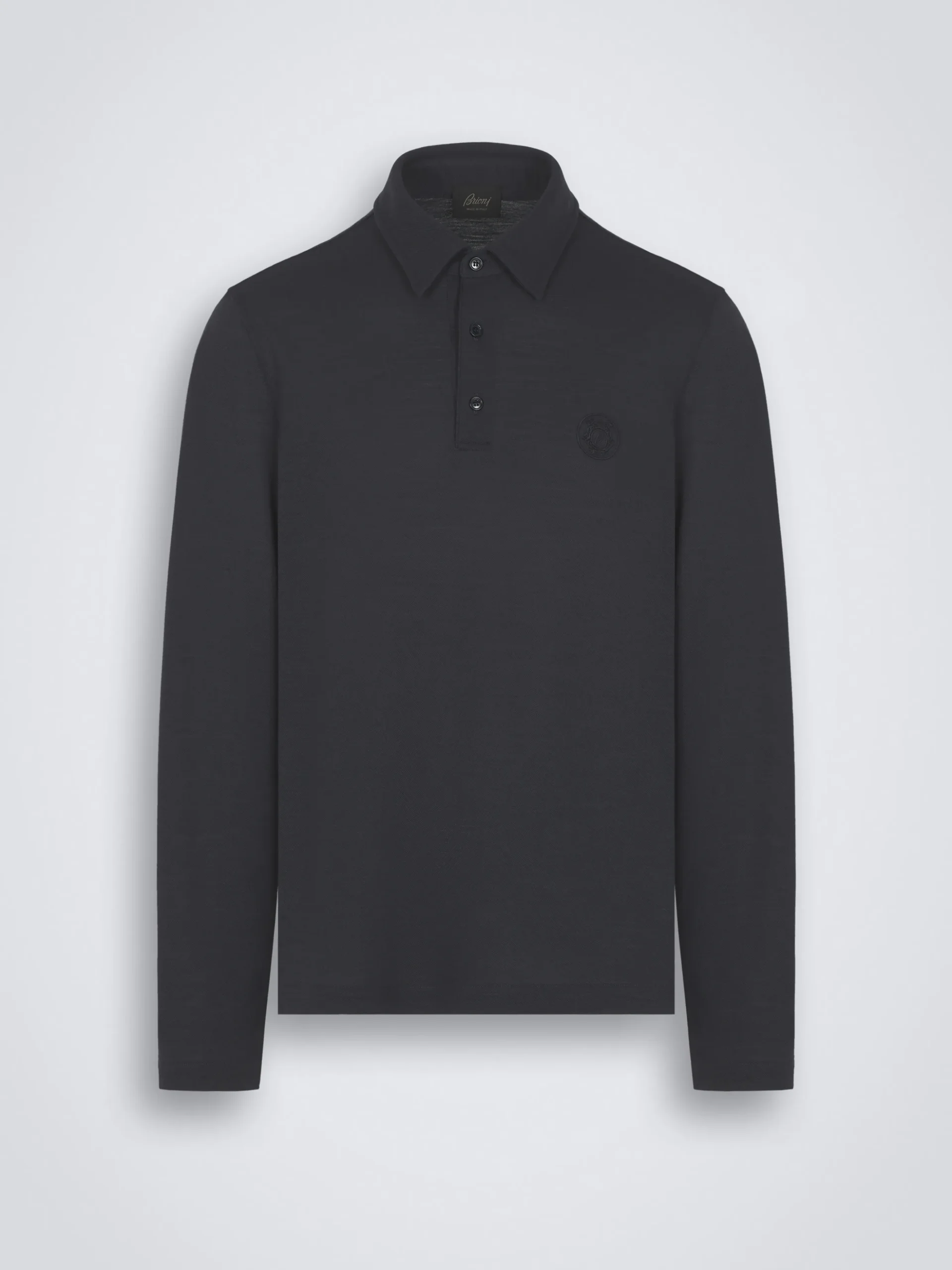 Navy blue technical wool long-sleeved polo