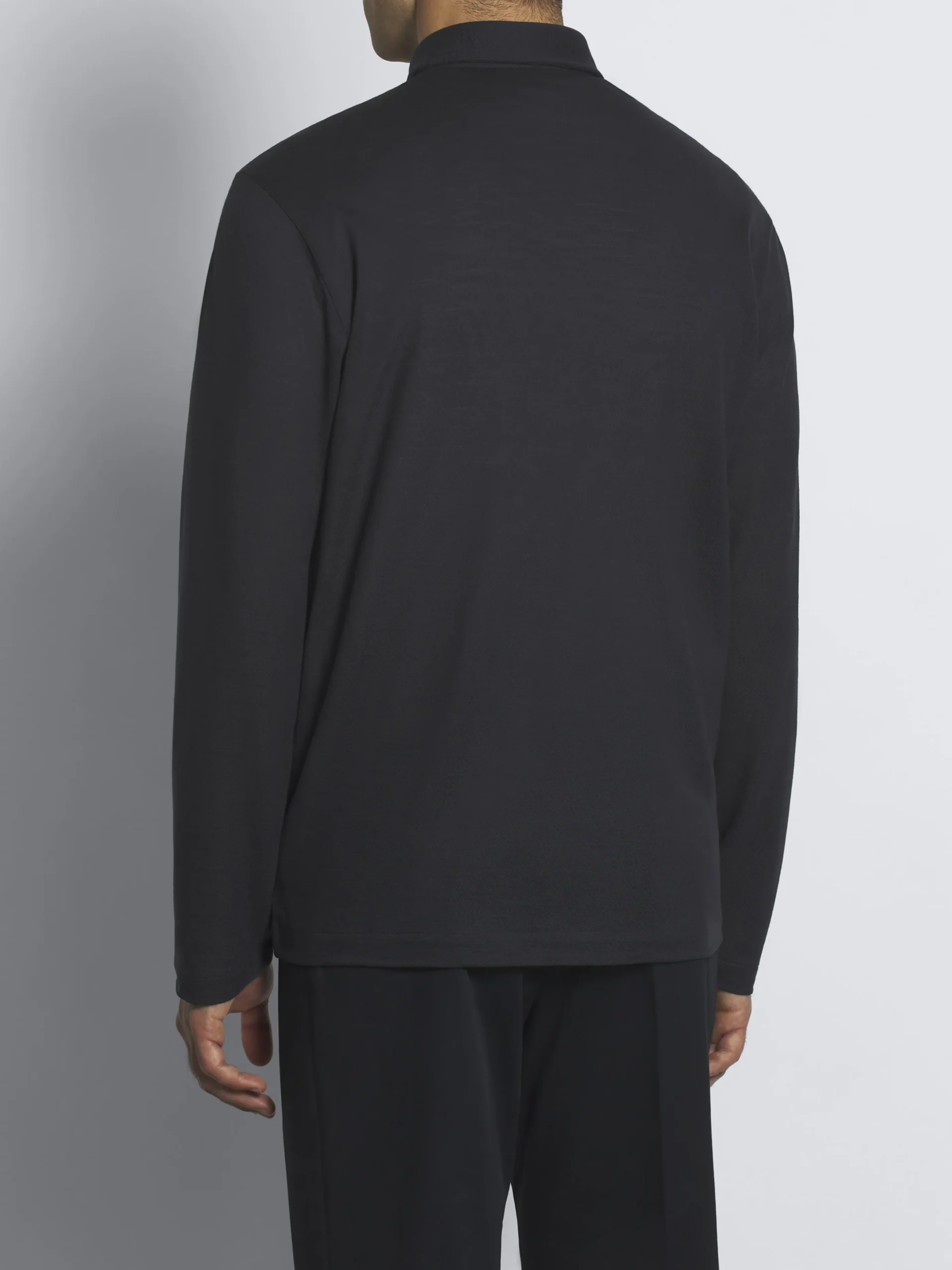 Navy blue technical wool long-sleeved polo