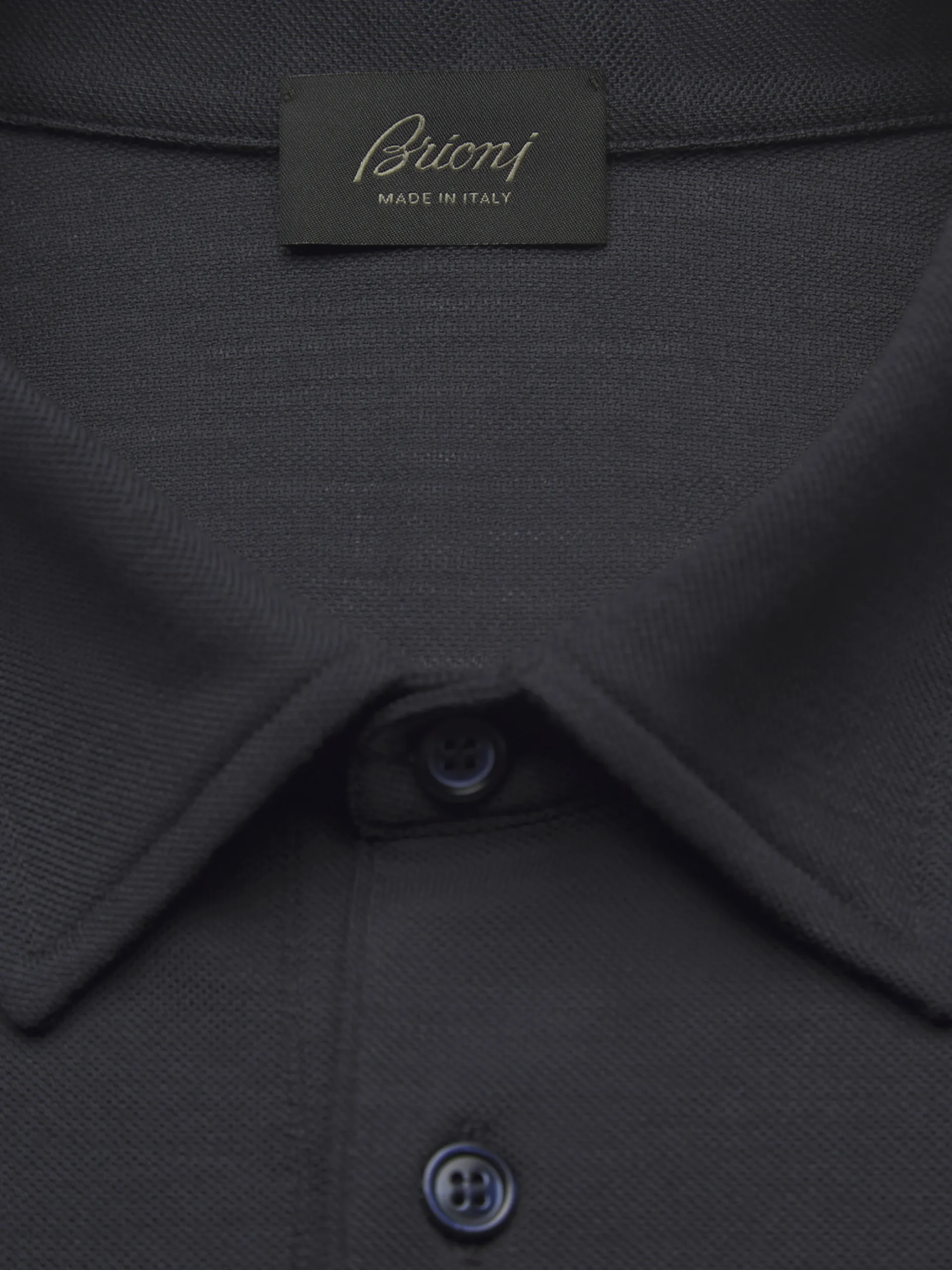 Navy blue technical wool long-sleeved polo
