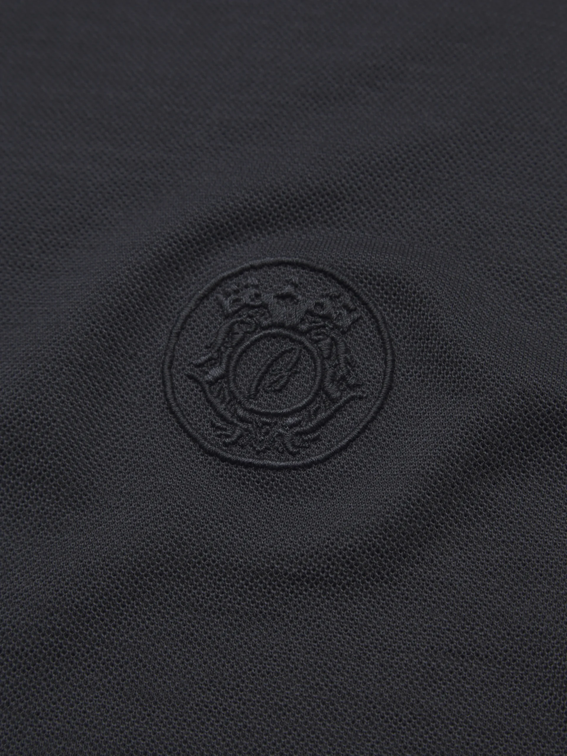 Navy blue technical wool long-sleeved polo