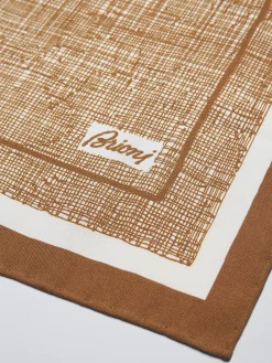 Ochre and white silk pocket square