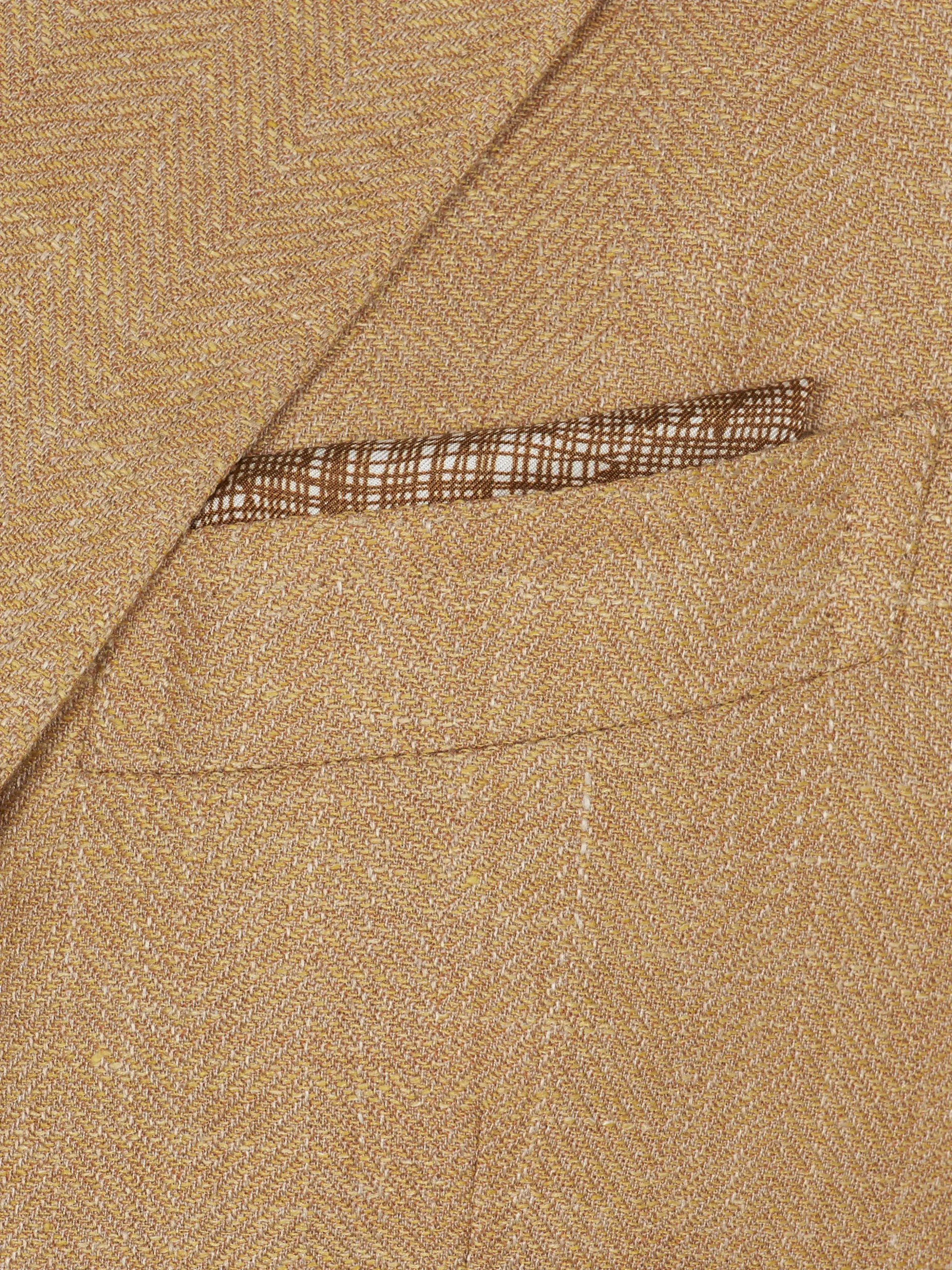 Ochre and white silk pocket square
