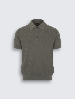 Olive green cotton, silk and cashmere Trama weave polo