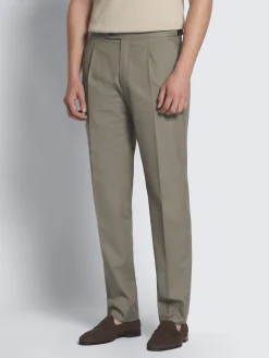 Olive green Sea Island cotton and wool Firenze trousers
