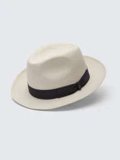Panama hat with blue ribbon