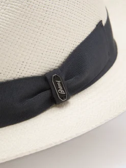 Panama hat with blue ribbon