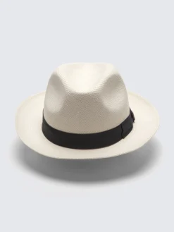 Panama hat with blue ribbon
