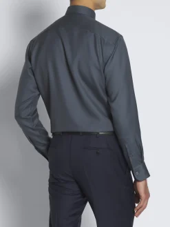 Petroleum blue cashmere and sillk twill hidden button-down shirt