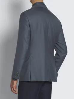 Petroleum blue cashmere and silk twill Plume jacket