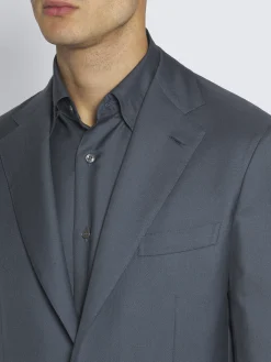 Petroleum blue cashmere and silk twill Plume jacket