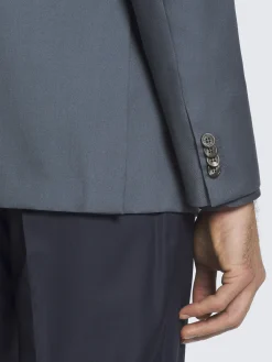 Petroleum blue cashmere and silk twill Plume jacket