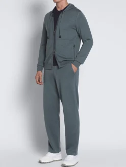 Petroleum blue cashmere, silk and cotton reversible hoodie