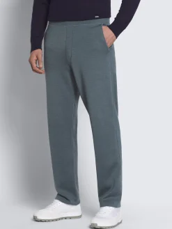 Petroleum blue cotton, cashmere and silk knitted trousers