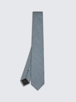 Petroleum blue sharkskin silk, cashmere and linen twill tie