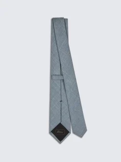 Petroleum blue sharkskin silk, cashmere and linen twill tie