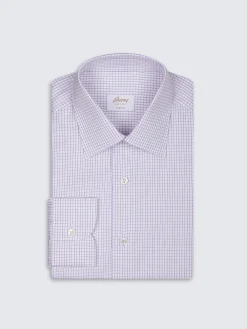 Pink and lilac micro-checked Ginza 45 cotton formal shirt