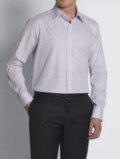 Pink and lilac micro-checked Ginza 45 cotton formal shirt