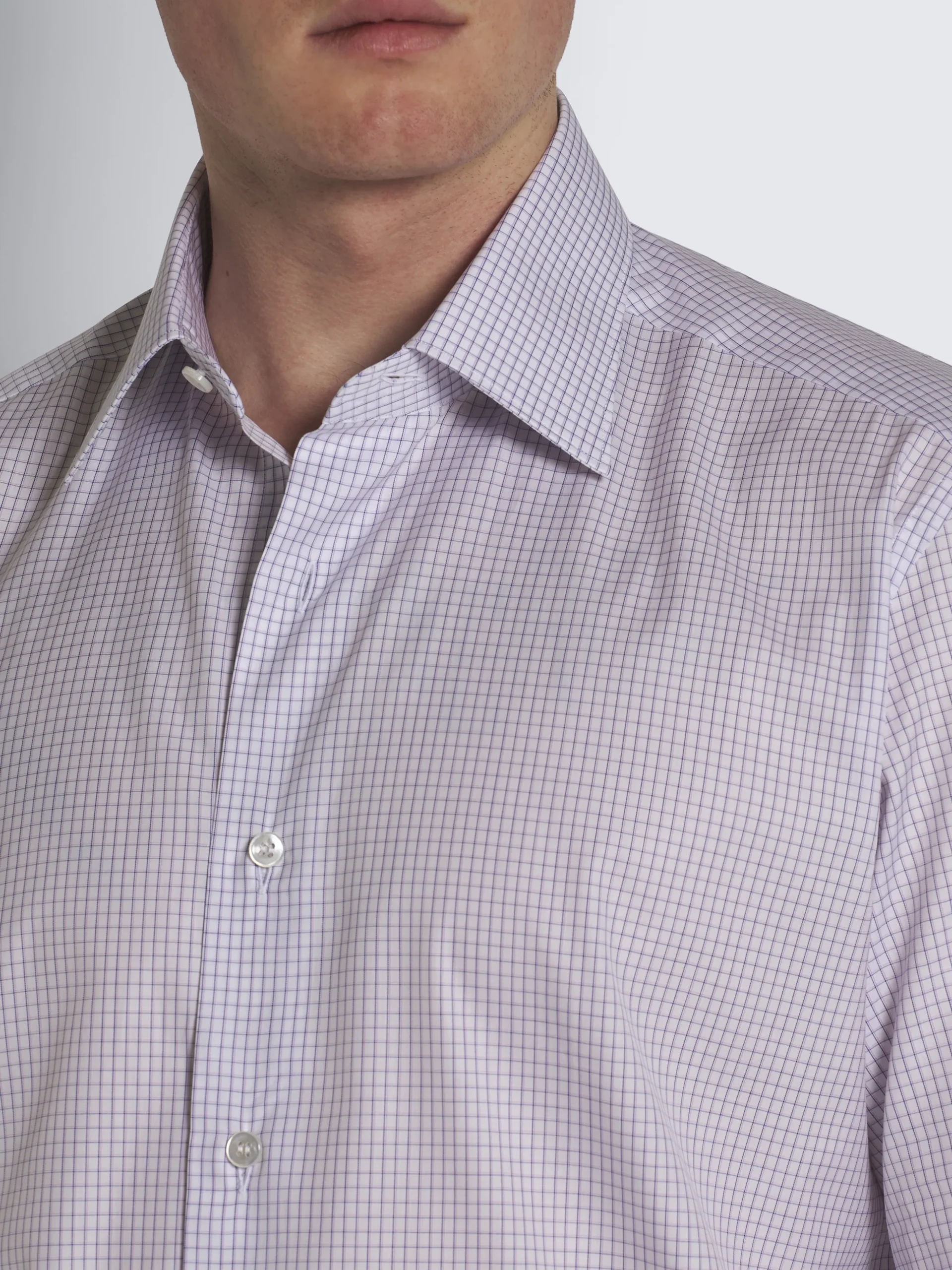 Pink and lilac micro-checked Ginza 45 cotton formal shirt