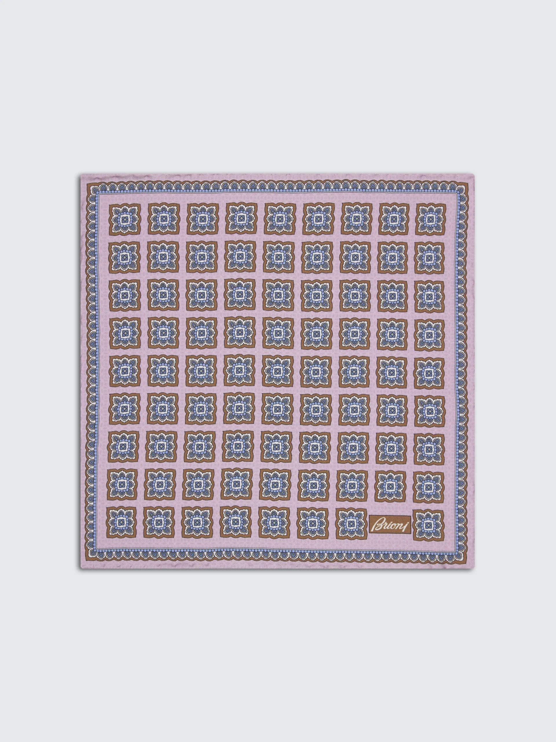 Pink and sky blue motif silk pocket square