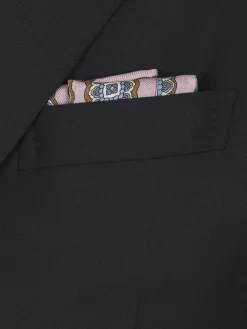 Pink and sky blue motif silk pocket square