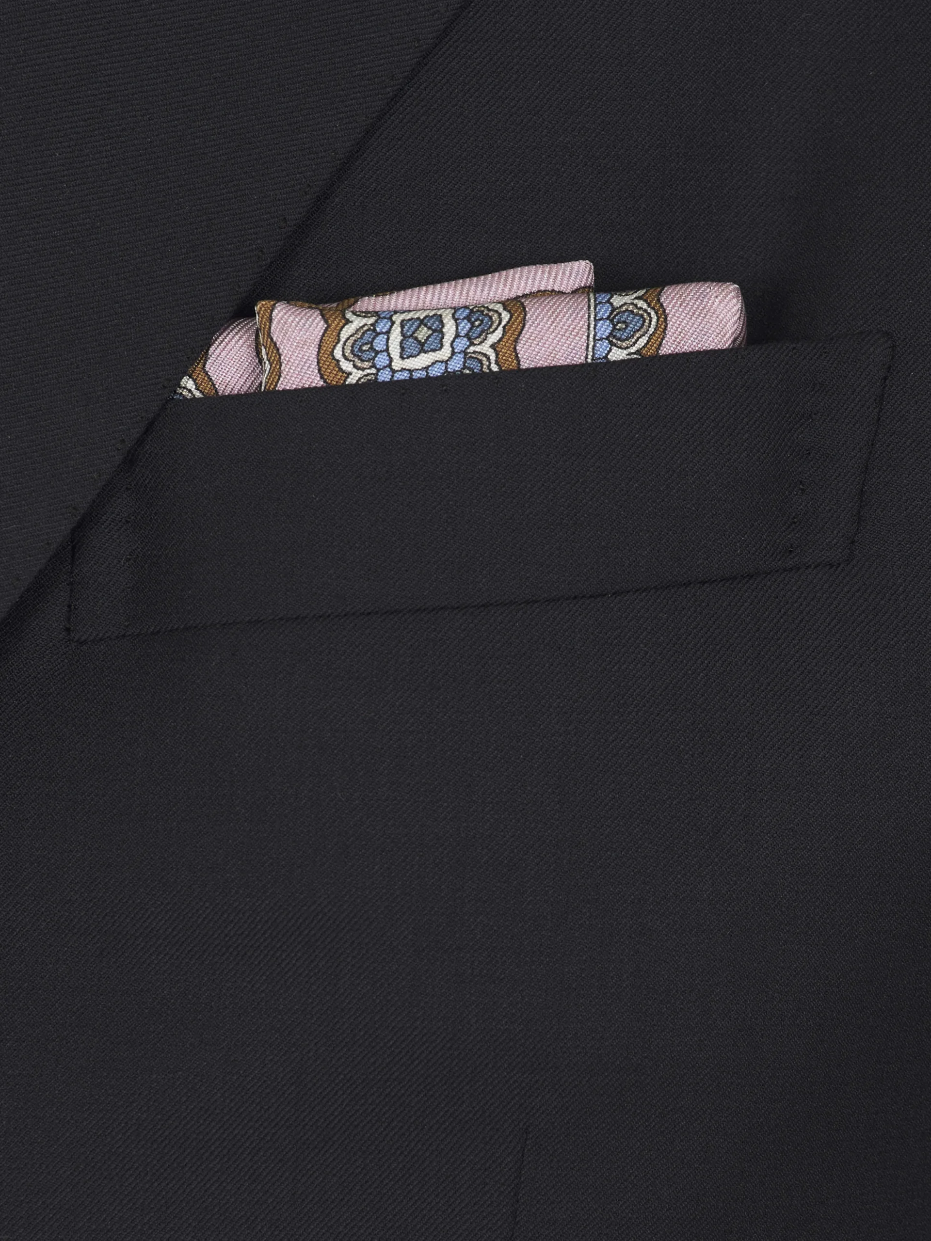 Pink and sky blue motif silk pocket square