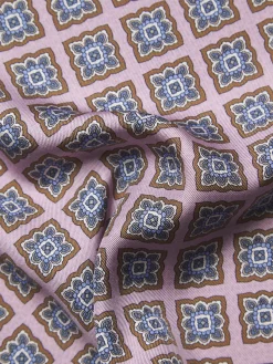 Pink and sky blue motif silk pocket square