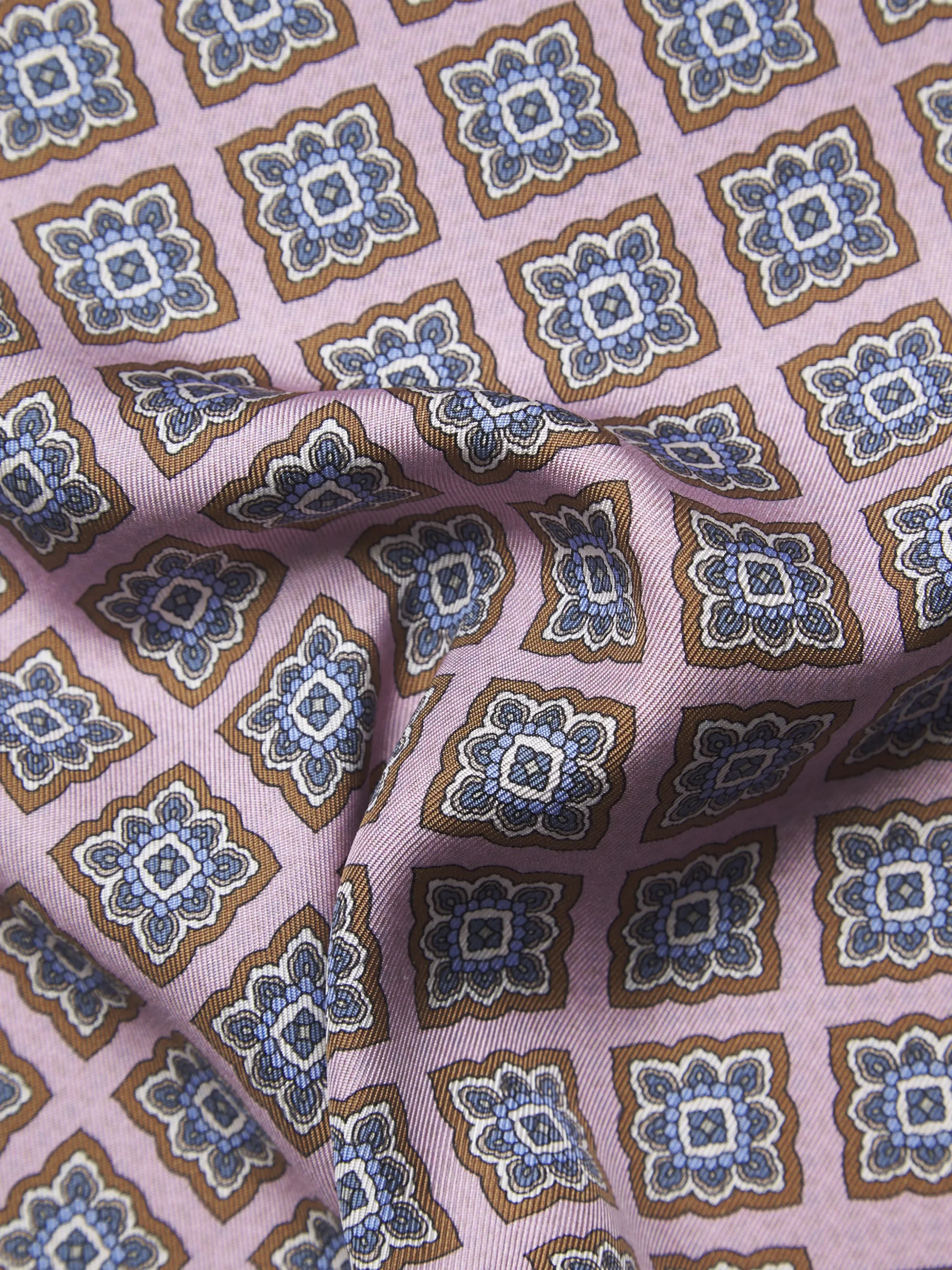 Pink and sky blue motif silk pocket square