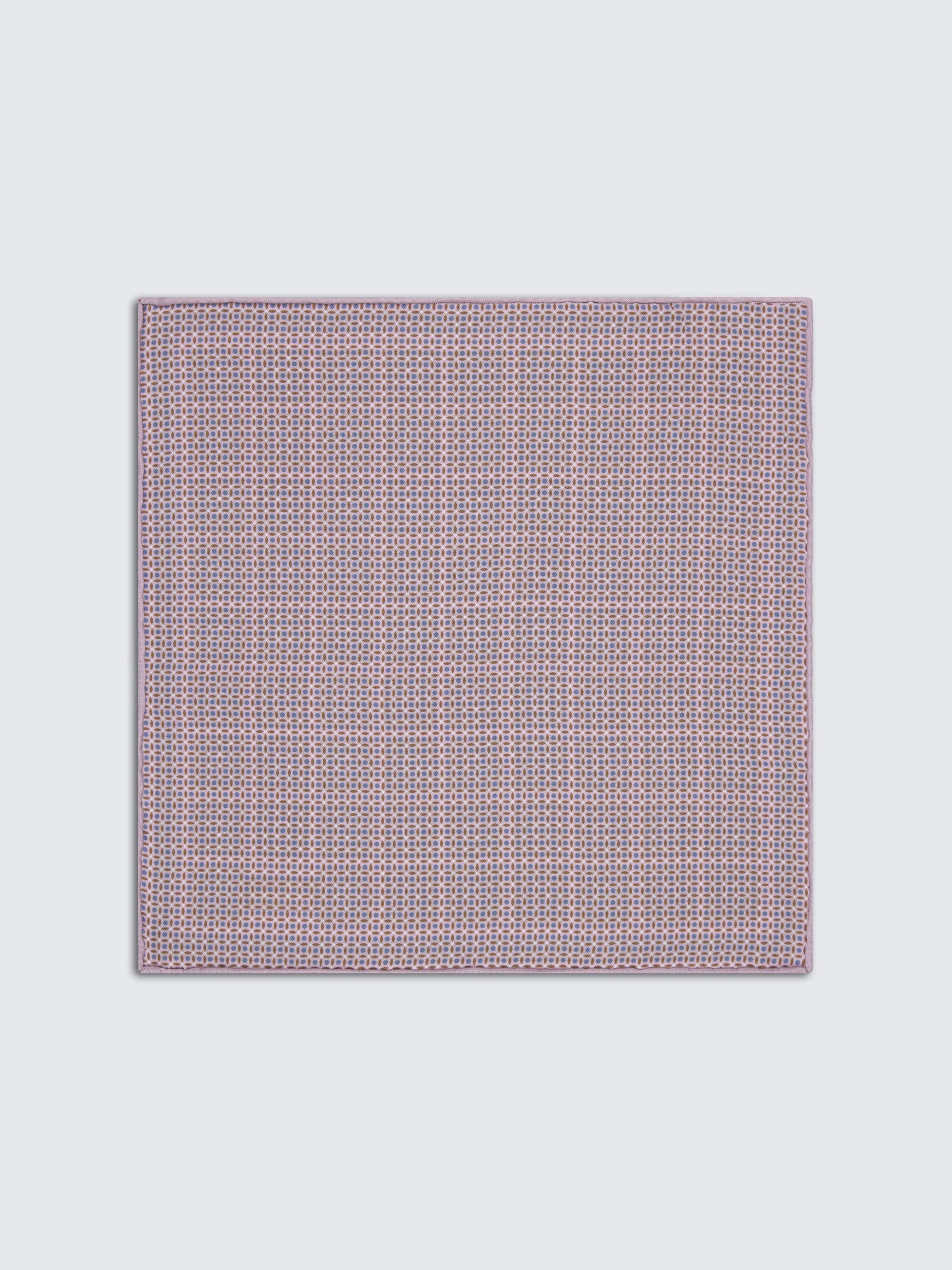 Pink and sky blue motif silk pocket square