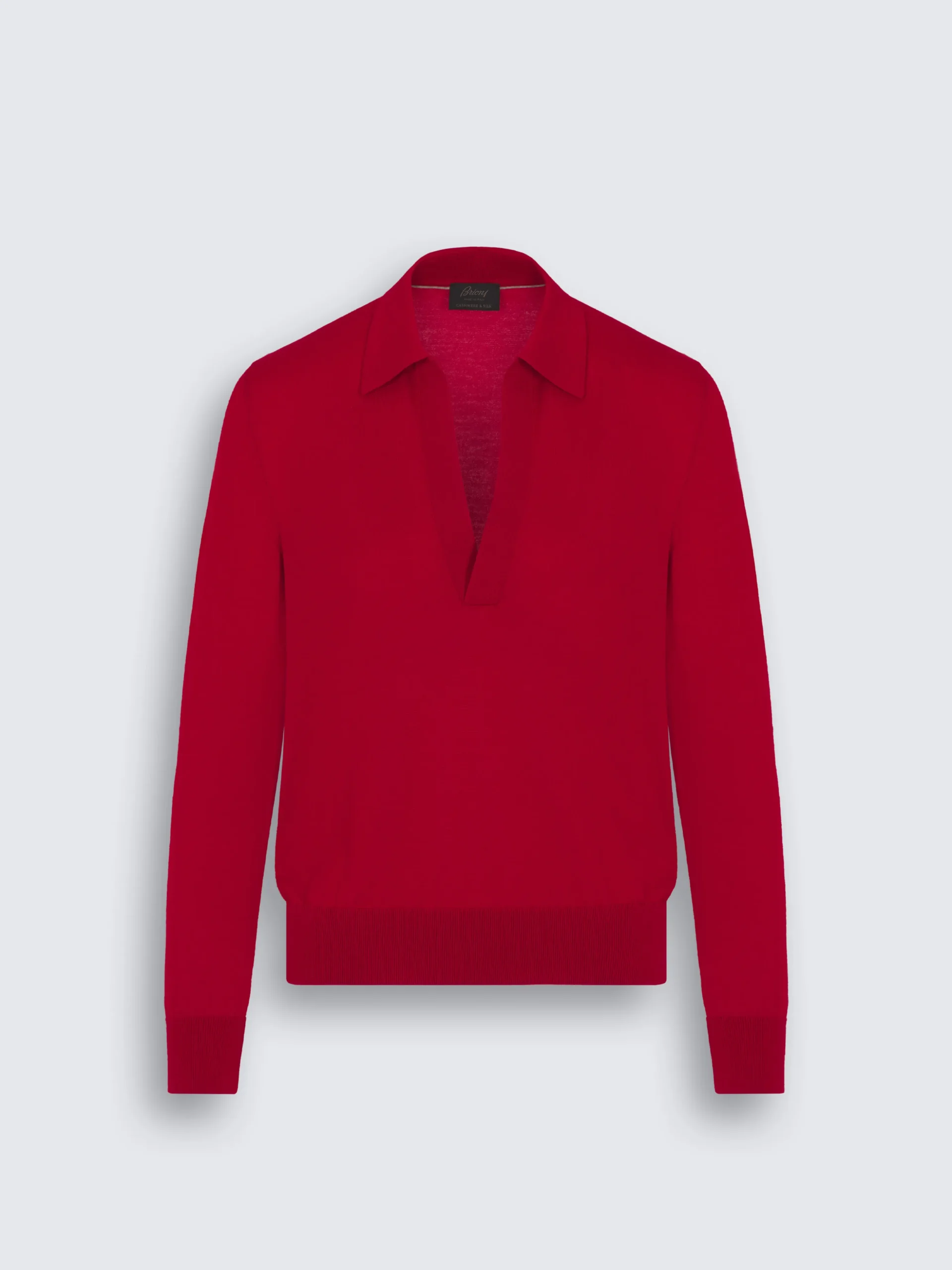 Red cashmere and silk long-sleeved polo
