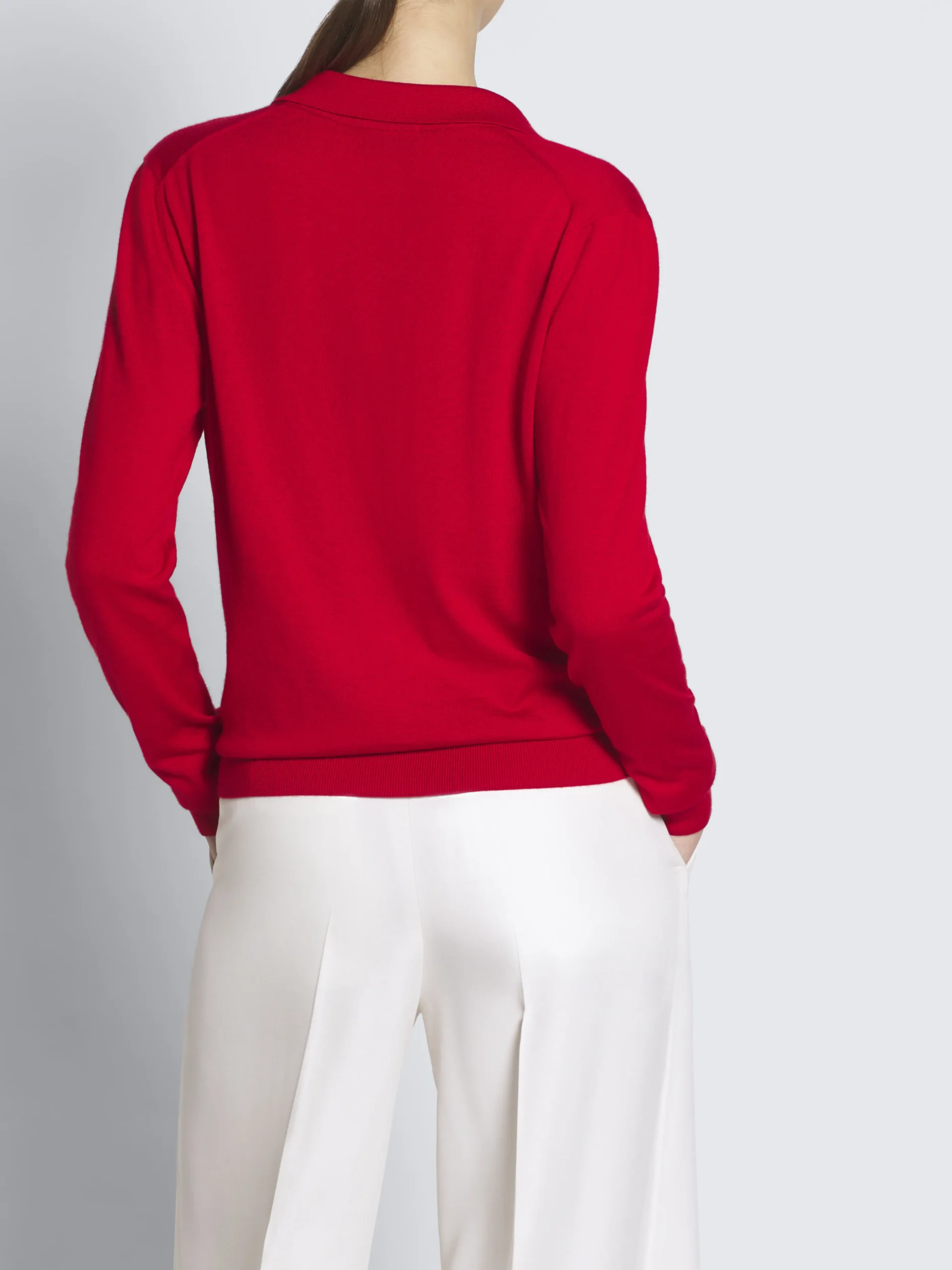 Red cashmere and silk long-sleeved polo