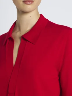 Red cashmere and silk long-sleeved polo