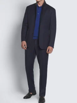 Royal and navy blue cotton, silk and cashmere Trama weave polo