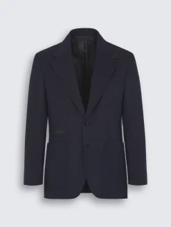 Royal and navy blue cotton, silk and cashmere Trama weave polo