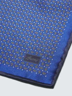 Royal and navy blue paisley motif silk pocket square